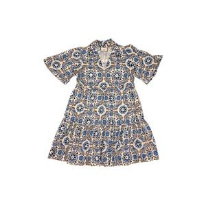 Tuckernuck Golden Medallion Crawford Dress in Blue Khaki Tan White – Small